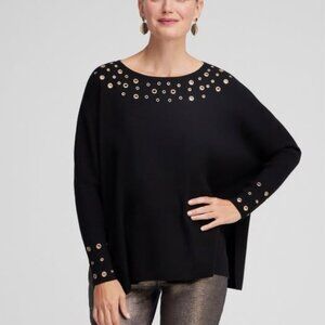 Chico's Black Grommet Detail Sweater  Poncho Embellished  S/M